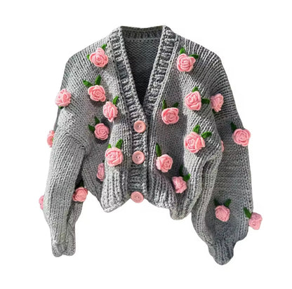 Blumen-Knopf Strickjacke