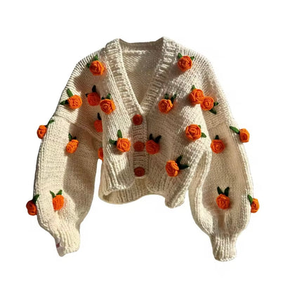 Blumen-Knopf Strickjacke