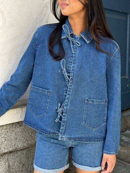 Denimbluse mit Schnürung