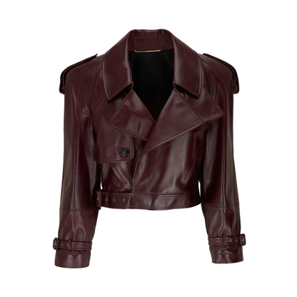 Kurze Cherry-Red Lederjacke