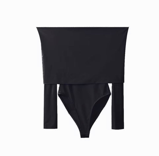 Schulterfreier Langarm-Bodysuit